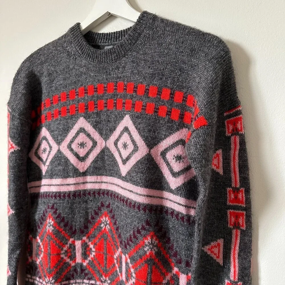 J. Crew Fair Isle Geometric Mohair Sweater Size XS Charcoal